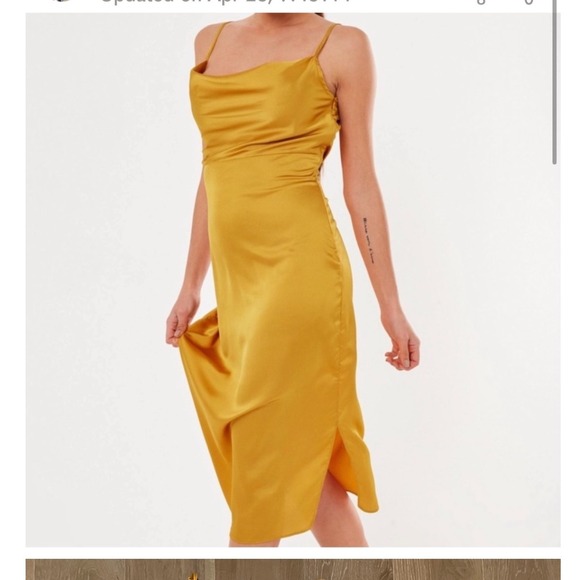 Missguided Gold Satin‎ Cowl Neck Midi Dress Party Cocktail Occasion US 8 Slip - Picture 1 of 4